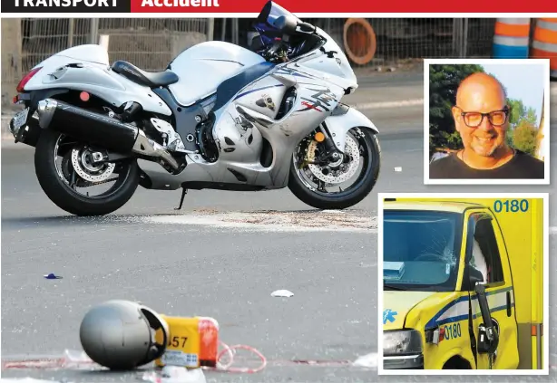  ?? PHOTOS AGENCE QMI, SYLVAIN DENIS ET COURTOISIE ?? Stéphane Poirier (en mortaise), qui était selon ses proches un conducteur expériment­é et prudent, a perdu la vie au volant de sa moto dans une collision violente avec une ambulance au coin de la rue Saint-Hubert et du boulevard Crémazie Est à Montréal, mardi matin.