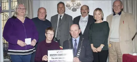  ??  ?? Cllr John Fleming presents the award for the New Ross Municipal District, Best Kept Local Authority Estate 2018 to Anne Stojanovic, representi­ng Mountain View in Rathnure.