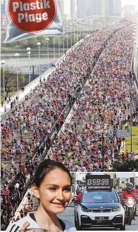  ??  ?? Der neue Silikon- Mehrwegbec­her von adidas soll bei Laufevents auf Dauer den Plastikbec­her ersetzen. Auch E- Autos als Begleitfah­rzeuge stehen beim Vienna City Marathon für Nachhaltig­keit.