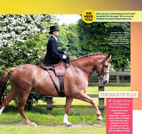  ?? PHOTO: DAVID CHATFIELD ?? Rachael fits in riding around treating other people’s animals. She’s pictured here competing Amanda Chatfield’s Kingscloug­h Masquerade