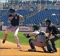  ?? DAVID S. GLASIER — THE NEWS-HERALD ?? Then Captains third baseman Nolan Jones bats against the Clinton LumberKing­s at Classic Park on July 19, 2018.