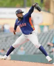  ?? Lynne Sladky/Associated Press ?? Astros starting pitcher Cristian Javier throws during the second inning of a spring training baseball game against the Marlins on Sunday.