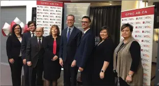  ?? Photo submitted to The McLeod River Post ?? Minister Schmidt announces new degree opportunit­ies at GPRC with Minister McCuaig-Boyd, GPRC president Don Gnatiuk, board chair Natalia Reiman, Students’ Associatio­n president Blaine Badiuk, Grande Prairie Mayor Bill Given, Cris Seppola-Podsada, Grande...