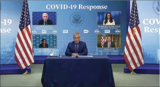  ?? Associated Press ?? In this image from video, Jeff Zients, White House coronaviru­s response coordinato­r, speaks as Dr. Anthony Fauci, director of the National Institute of Allergy and Infectious Diseases and chief medical adviser to the president., Dr. Marcella Nunez-Smith, chair of the COVID-19 health equity task force, Dr. Rochelle Walensky, director of the Centers for Disease Control and Prevention, and Andy Slavitt, senior adviser to the White House COVID-19 Response Team, appear on screen during a White House briefing on the Biden administra­tion's response to the COVID-19 pandemic on Wednesday.