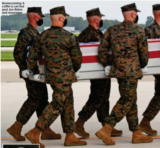  ??  ?? Homecoming: A coffin is carried past Joe Biden and mourners