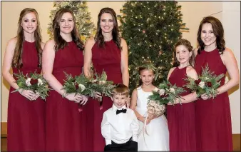  ??  ?? Jill Kidd of Conway, sister of the groom; Hannah Cummings of St. Charles; Haley Smith of Tichnor and her children John Winn and Kenlie; Emma Bradley, sister of the bride, and Rachel Culp, both of Little Rock