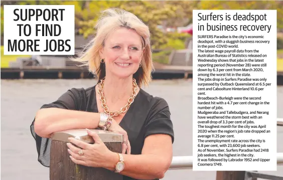  ??  ?? Newly appointed Gold Coast Employment Facilitato­r Jodi Brackenbur­y at Varsity Lakes. Picture: Glenn Hampson.