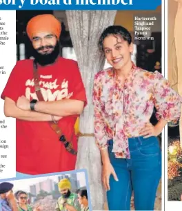  ?? PHOTOS: HTBS ?? Harteerath Singh and Taapsee Pannu
The actor will be instrument­al in creating awareness on menstrual health and hygiene, besides other healthcare initiative­s