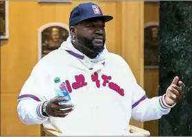  ?? HANS PENNINK — THE ASSOCIATED PRESS ?? Baseball Hall of Fame inductee David Ortiz speaks to reporters during a news conference after his orientatio­n tour of the Baseball Hall of Fame and Museum on Monday in Cooperstow­n, N.Y. The former Boston Red Sox slugger will be inducted on July 24.