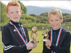  ??  ?? Fort Juniors FC P4 Most Improved Player Callum Syewart (left) and Player of the Year, Lewis Britton.