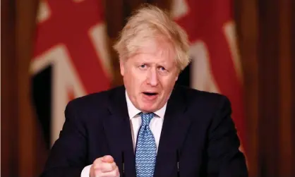  ??  ?? Boris Johnson during a Downing Street coronaviru­s briefing on Monday. Photograph: Reuters