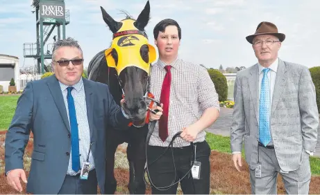  ?? IMPRESSIVE START: Trainer Chris Meagher and his father John ( right) with Savanna Amour after winning at Caulfield. ??