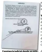  ?? ?? Constancia judicial donde se establece que el pago de 27 millones de lempiras se suspende.