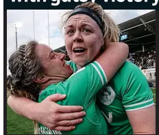  ?? ?? OVERJOYED: Sam Monaghan and Edel McMahon; below, Brittany Hogan is tackled by Coreen Grant and Lana Skeldon