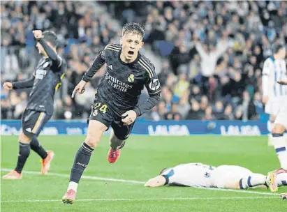  ?? ANDER GILLENEA / AFP ?? Arda Güler celebra la consecució­n del 0-1, anoche en San Sebastián