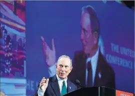  ?? Joe Raedle Getty Images ?? FORMER New York Mayor Michael R. Bloomberg contrasts his background before assuming office with President Trump’s: “I was a manager; he was not.”