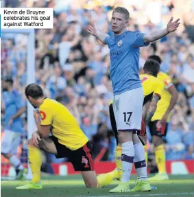  ??  ?? Kevin de Bruyne celebrates his goal against Watford