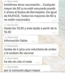  ?? D. S. ?? Uno de los mensajes enviados animando a acudir a la vacunación sin cita.