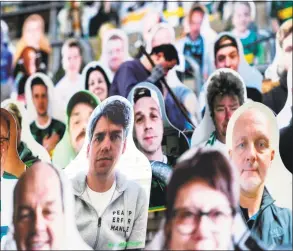  ?? Ina Fassbender / AFP via Getty Images ?? Cardboard cutouts with portraits of Borussia Moenchegla­dbach’s supporters are seen at the Borussia Park football stadium in Germany, amid the novel coronaviru­s pandemic.