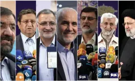  ?? Photograph: AP ?? The seven candidates in the running: Mohsen Rezaei, Abdolnasse­r Hemmati, Alireza Zakani, Mohsen Mehralizad­eh, Amir-Hossein Ghazizadeh Hashemi, Saeed Jalili, Ebrahim Raisi.
