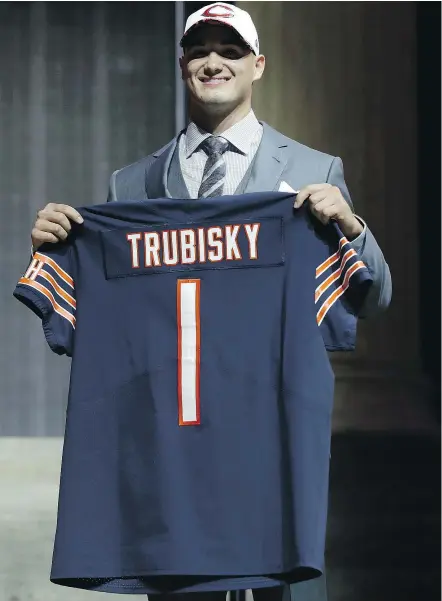  ?? — THE ASSOCIATED PRESS ?? The Chicago Bears stole the show at the NFL draft Thursday by trading the No. 3 overall pick, two thirdround­ers and fourth to San Francisco so they could take Mitchell Trubisky at No. 2.