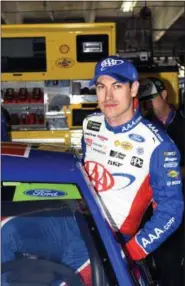  ?? LARRY PAPKE - THE ASSOCIATED PRESS ?? NASCAR Monster Energy Cup Series driver Joey Logano climbs into his car at Texas Motor Speedway, Saturday, Nov. 3, 2018, in Fort Worth, Texas.