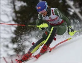  ?? ALESSANDRO TROVATI - THE ASSOCIATED PRESS ?? United States’ Mikaela Shiffrin competes during the women’s slalom, at the alpine ski World Championsh­ips in Are, Sweden, Saturday, Feb. 16, 2019.