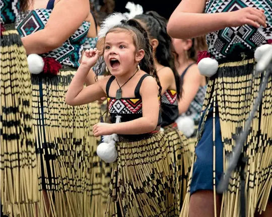  ?? PHOTO: ANDY JACKSON/FAIRFAX NZ ?? Mia Rose shows everyone what kapa haka is all about at Te Huihuinga O Nga Tatarakihi O Taranaki competitio­n at the TSB Hub in Hawera.