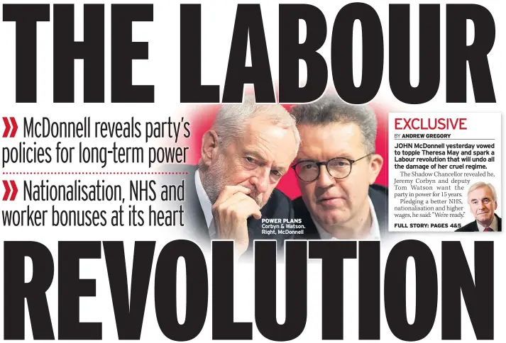  ??  ?? POWER PLANS Corbyn &amp; Watson. Right, McDonnell