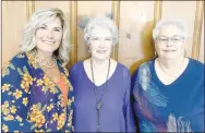  ??  ?? Sarah Simmons (left), Mary Alice Pitts and Barbara Griscom have been members of Central United Methodist Church in Lincoln all their lives. Pitts and Griscom are sisters, and Simmons is Pitts’ daughter.