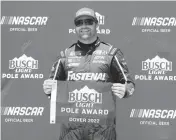  ?? JASON MINTO AP ?? Chris Buescher won the pole in NASCAR Cup Series qualifying at Dover Internatio­nal Speedway on Saturday.