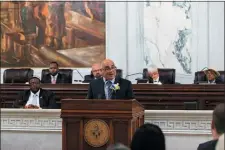 ?? RICH HUNDLEY III — FOR THE TRENTONIAN ?? Trenton Mayor Reed Gusciora gives his annual State of the City Address Thursday night in council chambers at City Hall.