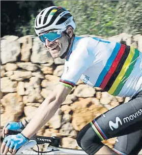  ?? FOTO: TWITTER ?? Alejandro Valverde luciendo el maillot de campeón del mundo en Mallorca