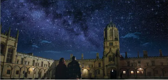  ?? PHOTO COURTESY OF NETFLIX ?? Eiza Gonzalez as Auggie Salazar, and Jovan Adepo as Saul Durand anxiously watch the night sky in “3 Body Problem.”