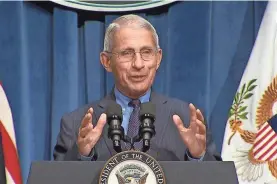  ?? AP ?? Fauci said the nation is averaging 40,000 to 50,000 new cases every day. The US has reported more than 7.8 million cases and 215,085 deaths.