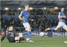  ?? ?? Jack Marriott scores for Posh at Birmingham.