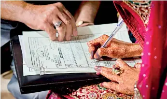  ??  ?? Featured image is of my friend Sineen's nikah signing in India. The registrar, and two witnesses approach the groom in his section. The registrar says the brides name and asks him for his consent to marry her. He says khabool hai three times, and signs...