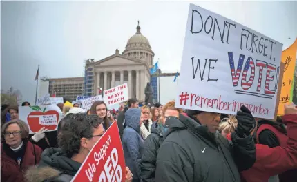  ?? DAVID WALLACE/USA TODAY NETWORK ?? Teachers rally at the Oklahoma Capitol as classes were canceled Monday across the state.