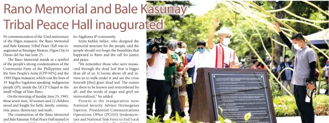  ?? CONTRIBUTE­D PHOTO ?? IN MEMORY
Officials inaugurate the Rano Memorial and Bale Kasunay Tribal Peace Hall on June 25, 2021.