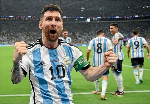  ?? GETTY IMAGES ?? Lionel Messi, of Argentina, widely considered one of the best players of his generation, reacts after scoring a goal in the World Cup group C match against Mexico in Qatar yesterday. Argentina won 2-0 after dropping their opener to Saudi Arabia last week.