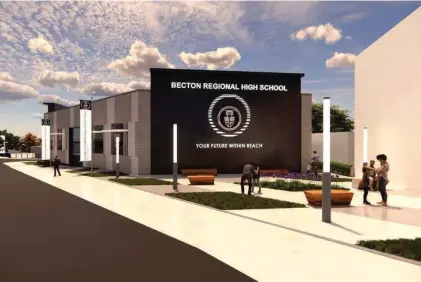  ?? PROVIDED BY BECTON REGIONAL HIGH SCHOOL ?? The 2024 proposal for the Becton Regional High School Vocational and Trades Annex Building across the street from existing building.