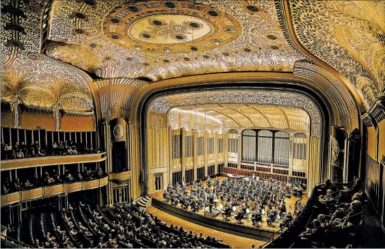  ?? MARCUS YAM/LOS ANGELES TIMES ?? The intricate, lacelike aluminum leaf pattern on the ceiling of Cleveland’s Severance Hall is said to match philanthro­pist Elisabeth Severance’s wedding dress. The orchestra’s leaders launched the campaign to build the venue in 1928, and performanc­es began there in 1931.