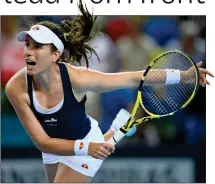  ??  ?? SOLID SERVICE: Johanna Konta on her way to a victory against Zarina Diyas before Katie Boulter suffered defeat