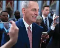  ?? (AP/Jose Luis Magana) ?? House Speaker Kevin McCarthy walks to his office Tuesday after the House Rules Committee voted 7-6 to advance his debt limit deal. He later gathered Republican House members in a closed meeting to get enough backing when the full House votes today.