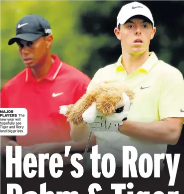  ??  ?? MAJOR PLAYERS The new year will hopefully see Tiger and Rory land big prizes