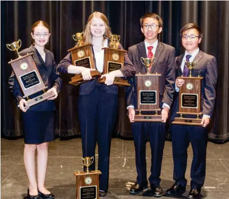  ?? (Submitted photo) ?? Members of the SHS Speech and Debate Team with trophies won in competitio­n. The team's coach, Sonya Harvey, was recognized with the Mississipp­i High School Activities Associatio­n Speech and Debate Coach of the Year Award.