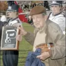  ?? MERCURY FILE PHOTO ?? The late Elmer ‘Chump’ Pollock, pictured upon being honored for his longtime service during the 2007 game, was a fixture of many of the 59 installmen­ts of the Pottstown-OJR Thanksgivi­ng Day game.