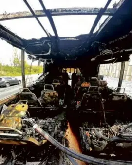  ?? WHITE MARSH VOLUNTEER FIRE COMPANY/FACEBOOK ?? Sunday’s blaze consumed the back half of the bus and burned a hole through the roof. Everyone escaped unharmed.