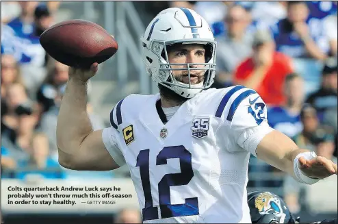  ?? — GETTY IMAGE ?? Colts quarterbac­k Andrew Luck says he probably won’t throw much this off-season in order to stay healthy.