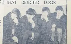  ?? ?? Front page: John Lennon onstage at Portsmouth Guildhall, December 1963. Main picture: Fans outside The Guildhall in November 1963. Aboveright: A fourpage Beatles supplement with The News on November 12, 1963.
Above from top: Fans at the reschedule­d December concert; The Beatles looking ‘dejected’ after postponing the November concert; The Portsmouth Music Experience.